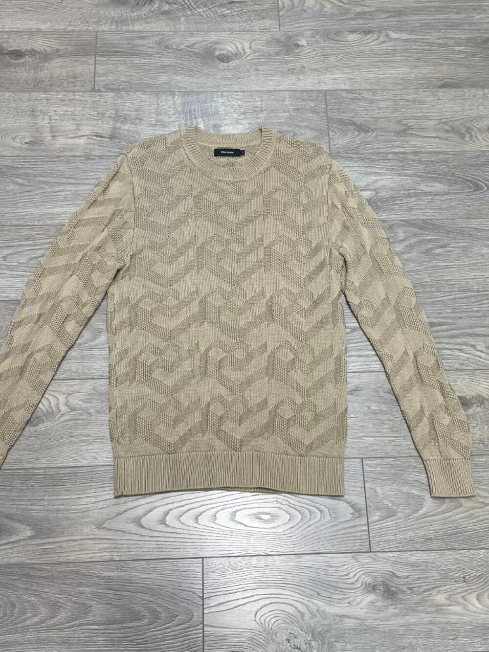 Matinique Beige Textured Geometric Knit Crewneck Sweater Size Large‎ 100% Cotton